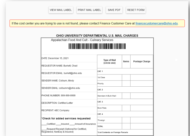 Updates to the OHIO Mail Barcode Application